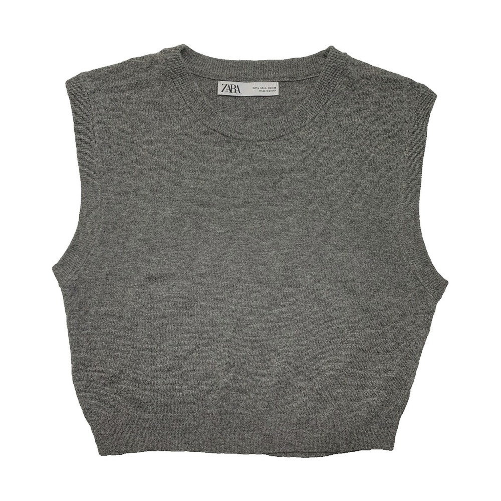 Zara Gray Knit Sweater Vest Women's Large Ribbed Wool Blend Minimalist